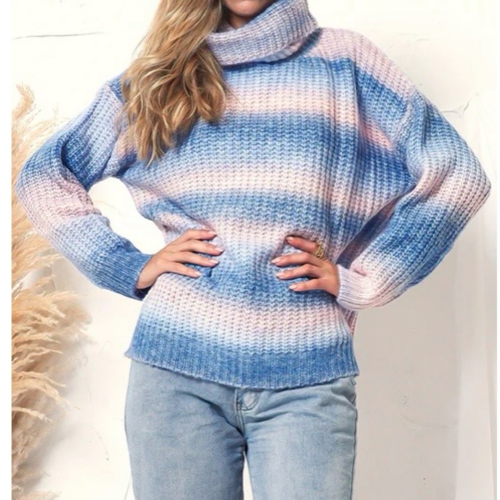 Tie Dye Cowl Neck Knit Sweater